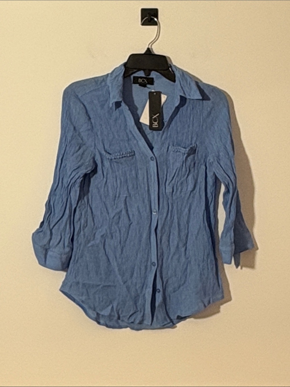 BCX Sky Blue Lightweight Button-Down Blouse